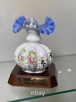 Fenton Limited Edition Beaded Melon Vase Charleton Garden Hand Painted With Stand