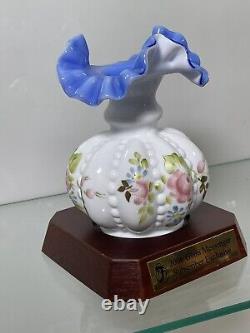 Fenton Limited Edition Beaded Melon Vase Charleton Garden Hand Painted With Stand