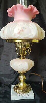 Fenton Pink Burmese Lamp Hand Painted Pink Poppy flowers &Butterfly Signed #364