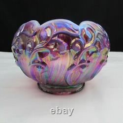Fenton Plum Opalescent Iridized Lily of the Valley Rose Bowl Special Order W63