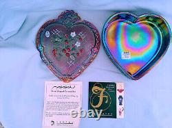Fenton Red Carnival Glass Hand Painted Heart Shaped Box, Limited Edition, Cert