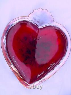 Fenton Red Carnival Glass Hand Painted Heart Shaped Box, Limited Edition, Cert