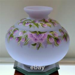 Fenton VASE Lavender Satin PURPLE PEONIES and BUDS OOAK FREE USA SHIPPING