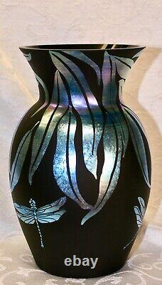 Fenton, Vase, Ebony Favrene Glass, Kelsey Murphy, Dragonflies, Limited Edition