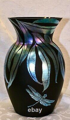 Fenton, Vase, Ebony Favrene Glass, Kelsey Murphy, Dragonflies, Limited Edition