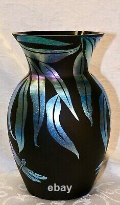 Fenton, Vase, Ebony Favrene Glass, Kelsey Murphy, Dragonflies, Limited Edition