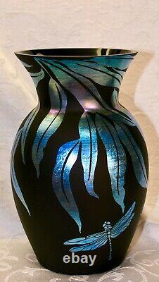 Fenton, Vase, Ebony Favrene Glass, Kelsey Murphy, Dragonflies, Limited Edition