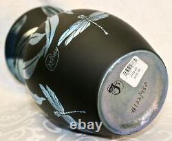 Fenton, Vase, Ebony Favrene Glass, Kelsey Murphy, Dragonflies, Limited Edition