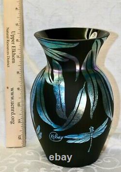 Fenton, Vase, Ebony Favrene Glass, Kelsey Murphy, Dragonflies, Limited Edition