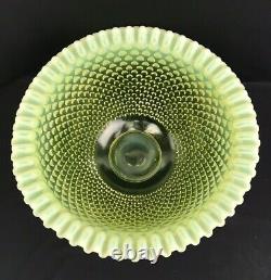 Fenton Vaseline Uranium Glass Large Hobnail Topaz Punch Bowl, 12 Cups, Ladle