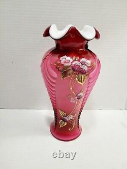 Fenton Wild Rose Berries Vase 11 Connoisseur limited edition signed