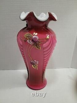 Fenton Wild Rose Berries Vase 11 Connoisseur limited edition signed