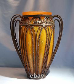 French Art Deco Dubois Orange Glass & Wrought Iron Vase Circa 1925
