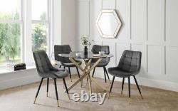 Glass Top Gold Base Round Dining Table W100cm x D100cm x H75cm MIRO
