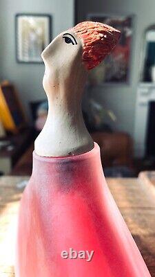 Glass and Ceramic Bottle, Art Sculpture, with Head Stopper,'Amber Lynne