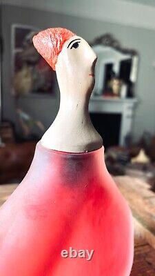 Glass and Ceramic Bottle, Art Sculpture, with Head Stopper,'Amber Lynne