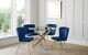 Gold Base Clear Glass Top Dining Table & 4 Blue Gold Velvet Chairs L100cm Miro