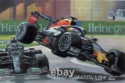 Hamilton & Verstappen F1 Crash Limited Edition Large Framed Giclee Print COA