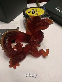 Hand Signed Numbered Ltd Ed Daum France Dragon PM Ambre with Original Box