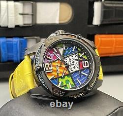 Invicta Men Limited Ed 43mm Romero Britto Tri-Colored Glass Watch 5 Color Straps