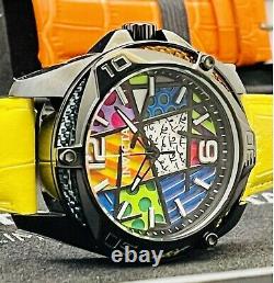 Invicta Men Limited Ed 43mm Romero Britto Tri-Colored Glass Watch 5 Color Straps