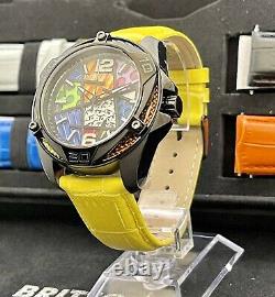 Invicta Men Limited Ed 43mm Romero Britto Tri-Colored Glass Watch 5 Color Straps