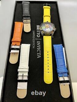 Invicta Men Limited Ed 43mm Romero Britto Tri-Colored Glass Watch 5 Color Straps