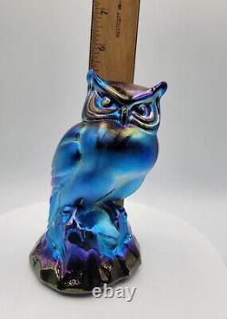 Irridescent Fenton Art Glass Owl Cobalt Blue Base Limited Edition Favrene Glass