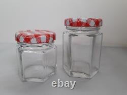 Jam Marmalade Honey Wedding Favour Mini Glass Hexagonal Jar 1.5oz 45ml with Lids