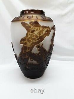 Kelsey Murphy Pilgrim Cameo Glass Sunset Giraffe 12 Vase Ltd Ed Signed/Dated