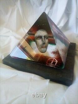 Kosta Boda Bertil Vallien head Sculpture glass. Pyramid
