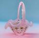 Limited Edition Pink Opalescent Basket Hand Painted Olmstead George Fenton #2838