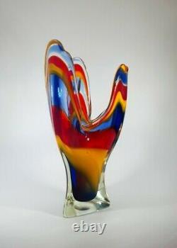 Large 1.6Kg Hineri Iwatsu Glassworks Kamei Japan Rainbow Glass Vase Home Decor