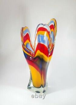 Large 1.6Kg Hineri Iwatsu Glassworks Kamei Japan Rainbow Glass Vase Home Decor