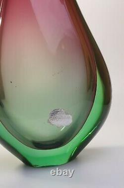 Large 60s Luigi Onesto Italian Murano Art Vaseline Glass Fishtail Vase Sommerso