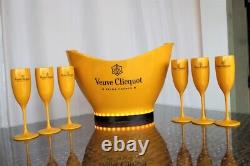 Limited Edition Led Veuve Clicquot Champagne Ice Bucket + 6 Veuve Flutes