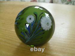 Limited Edition Okra Floral Green Glass Paperweight 2 5/8(6.5cms) Labelled