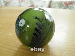 Limited Edition Okra Floral Green Glass Paperweight 2 5/8(6.5cms) Labelled