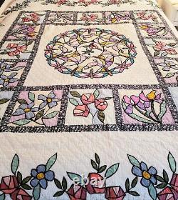 Limited Edition Quilt Floral & Dragonfly Stain Glass Style Full/Queen Sz