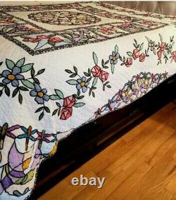 Limited Edition Quilt Floral & Dragonfly Stain Glass Style Full/Queen Sz