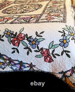 Limited Edition Quilt Floral & Dragonfly Stain Glass Style Full/Queen Sz