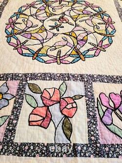 Limited Edition Quilt Floral & Dragonfly Stain Glass Style Full/Queen Sz