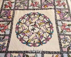 Limited Edition Quilt Floral & Dragonfly Stain Glass Style Full/Queen Sz