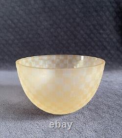Limited Edition Studio Modernist Orange Checkered Frosted Art Glass Bowl