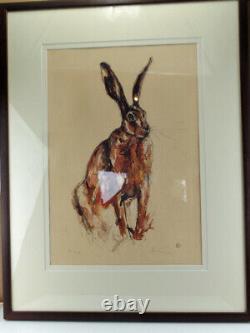 Limited Edition fine art painting ink & watercolor hare by aviva halter-hurn