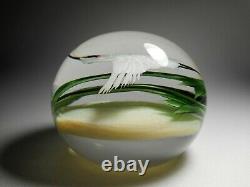 Lundberg Studios Salazar 2002 White Crane Super Magnum Art Glass Paperweight