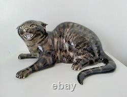 Mike Hinton Ceramic Large Hissing Tabby Cat Limited Edition, Glass Eyes 33cm