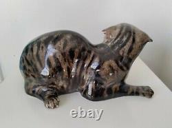 Mike Hinton Ceramic Large Hissing Tabby Cat Limited Edition, Glass Eyes 33cm