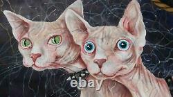 Modern art original painting acrylic canvas cat portrait decorative home decor