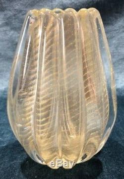 Murano Barovier & Toso Cordonato D Oro Gold Leaf Vase Circa 1950's VERY RARE